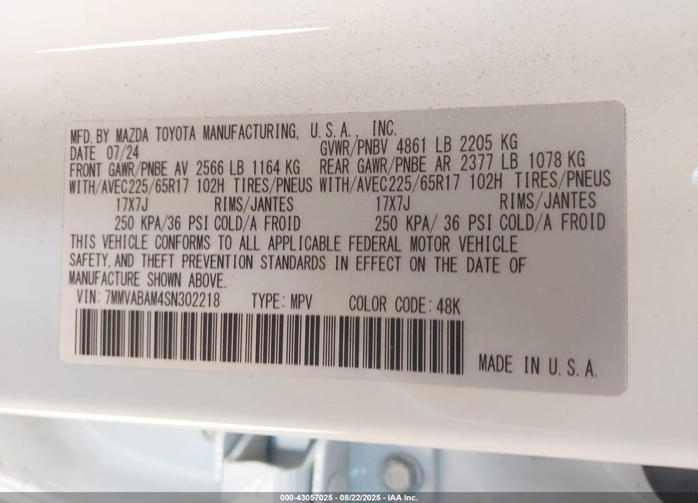 2025 MAZDA CX-50 VIN: 7MMVABAM4SN302218
