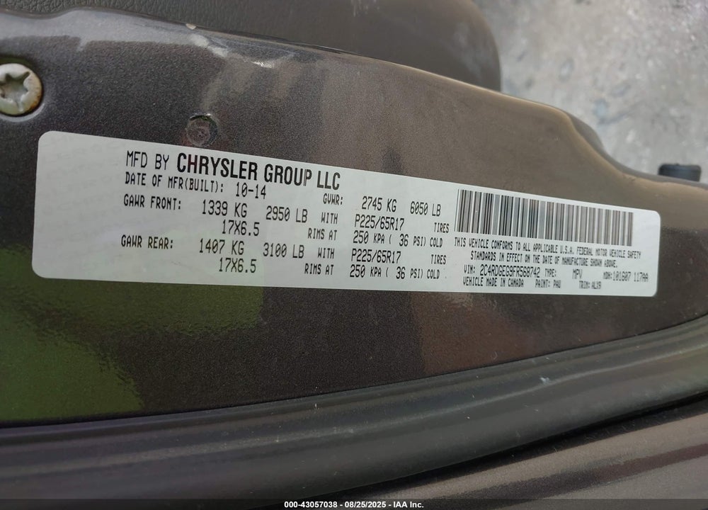 2015 DODGE GRAND CARAVAN R/T VIN: 2C4RDGEG9FR568742