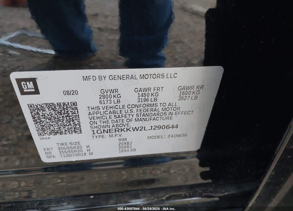 2020 CHEVROLET TRAVERSE VIN: 1GNERKKW2LJ290644