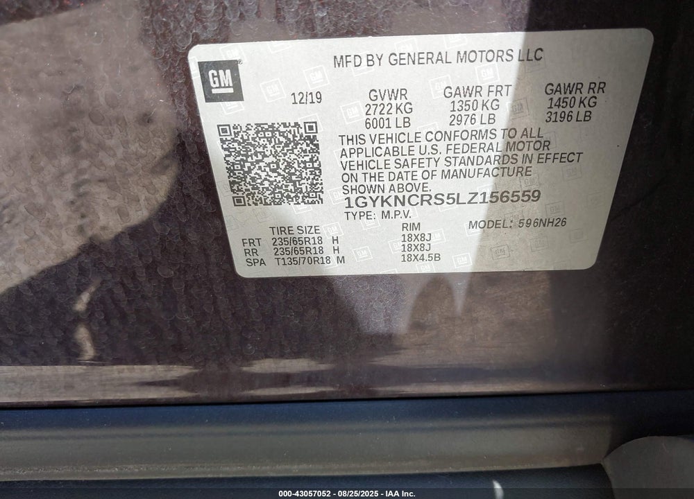 2020 CADILLAC XT5 VIN: 1GYKNCRS5LZ156559