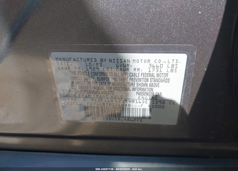 2024 NISSAN KICKS S XTRONIC CVT VIN: 3N1CP5BV5RL486273