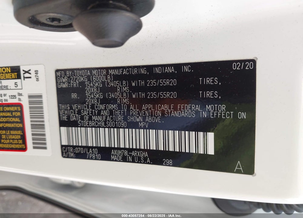 2020 TOYOTA HIGHLANDER VIN: 5TDEBRCH9LS001090