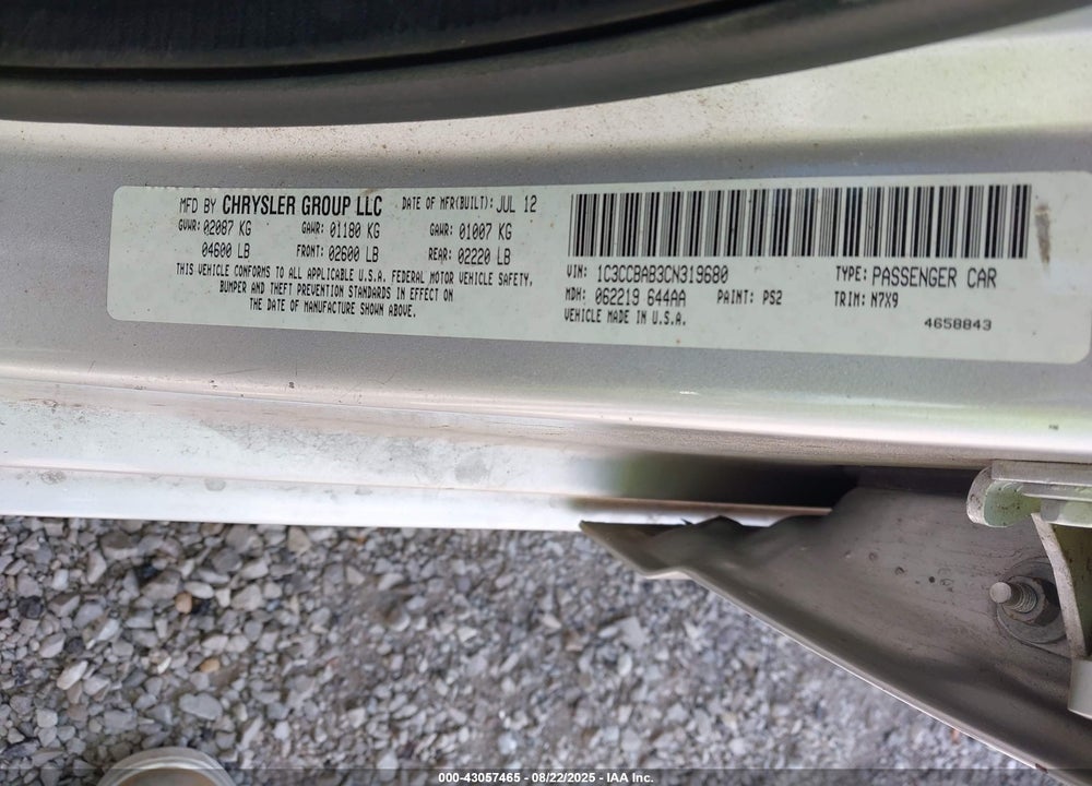 2012 CHRYSLER 200 LX VIN: 1C3CCBAB3CN319680