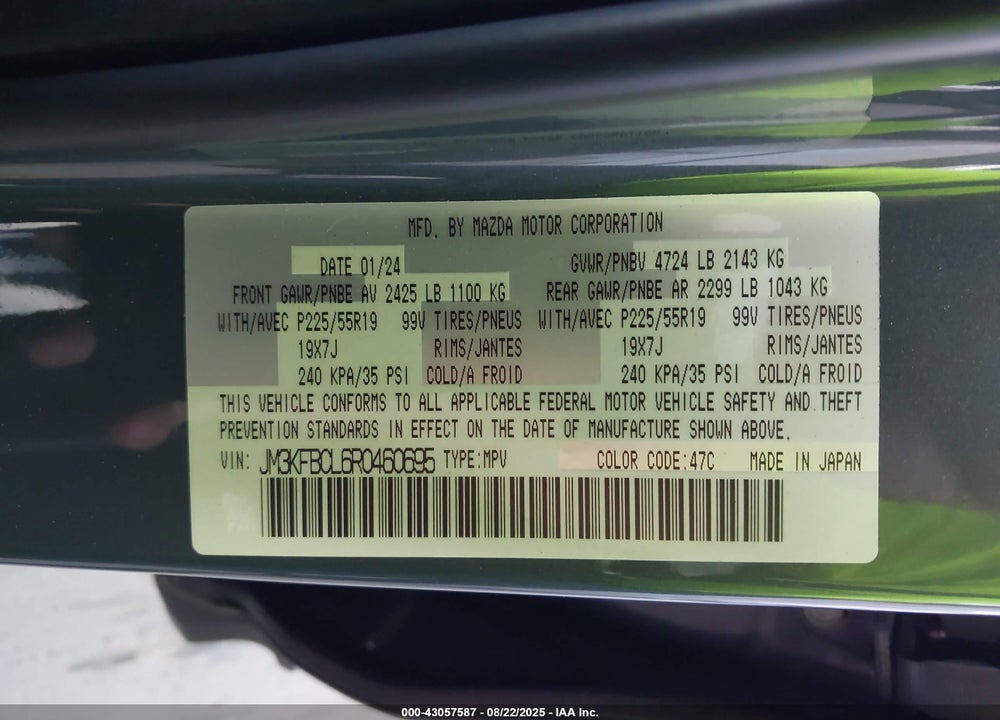 2024 MAZDA CX-5 VIN: JM3KFBCL6R0460695