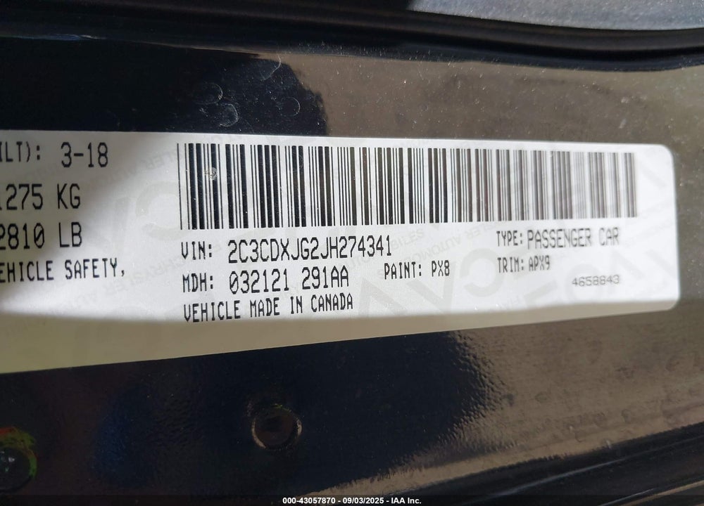 2018 DODGE CHARGER GT AWD VIN: 2C3CDXJG2JH274341