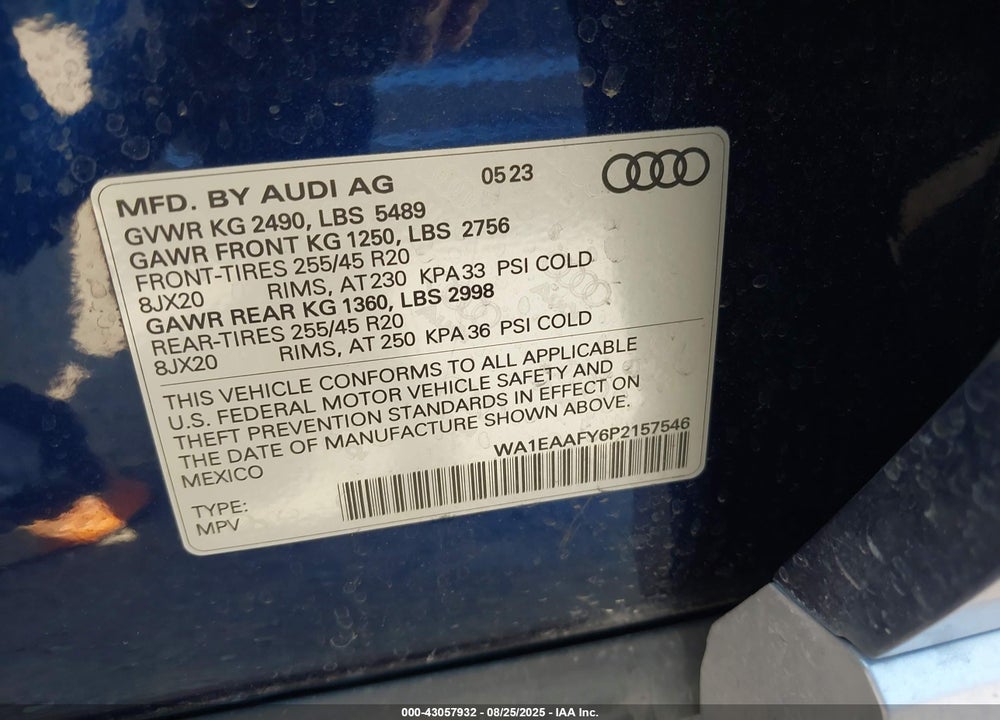 2023 AUDI Q5 PREMIUM PLUS 45 TFSI S LINE QUATTRO VIN: WA1EAAFY6P2157546