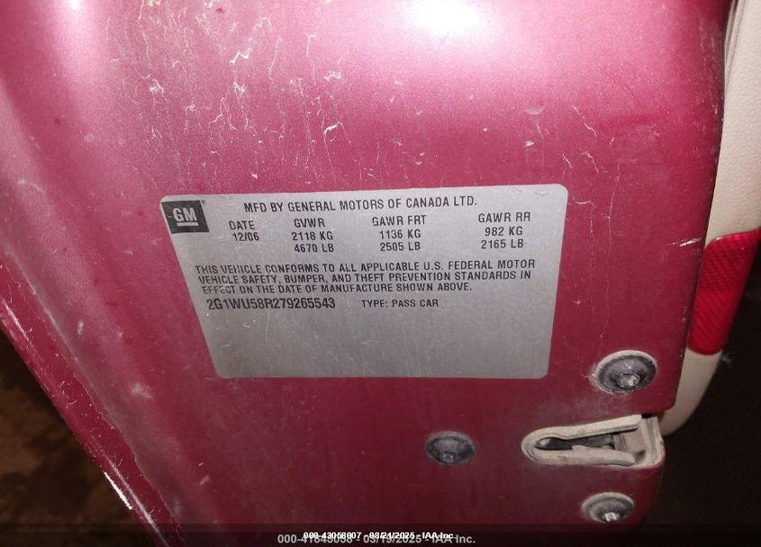 2007 CHEVROLET IMPALA VIN: 2G1WU58R279265543