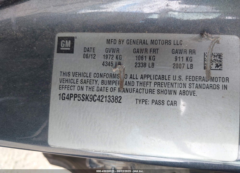 2012 BUICK VERANO VIN: 1G4PP5SK9C4213382