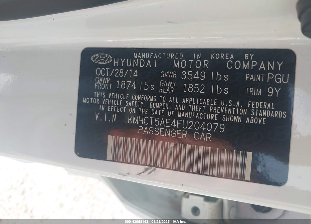 2015 HYUNDAI ACCENT VIN: KMHCT5AE4FU204079
