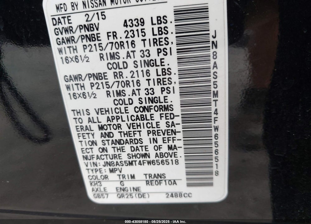 2015 NISSAN ROGUE VIN: JN8AS5MT4FW656518
