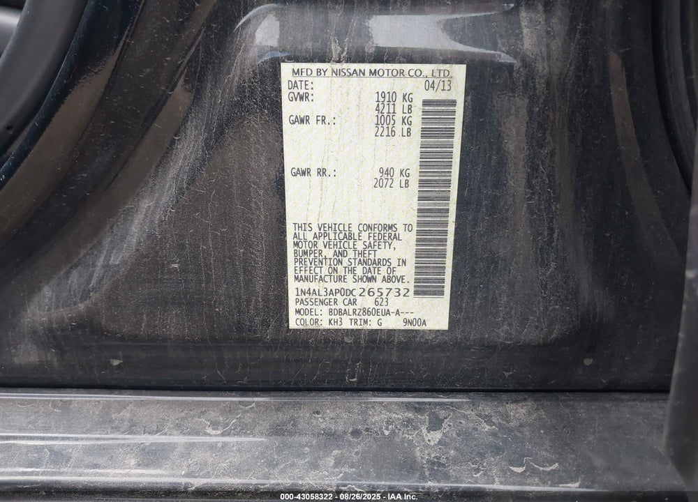 2013 NISSAN ALTIMA VIN: 1N4AL3AP0DC265732
