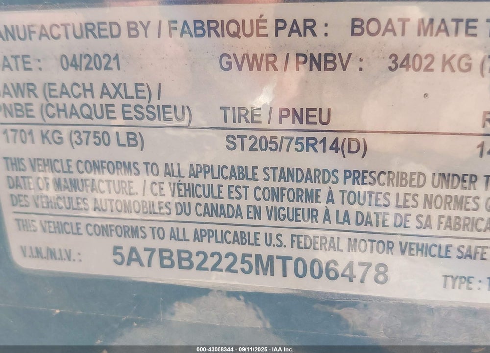 2021 MOOMBA OTHER VIN: 1SRMM108D121