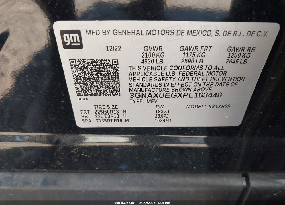 2023 CHEVROLET EQUINOX VIN: 3GNAXUEGXPL163448