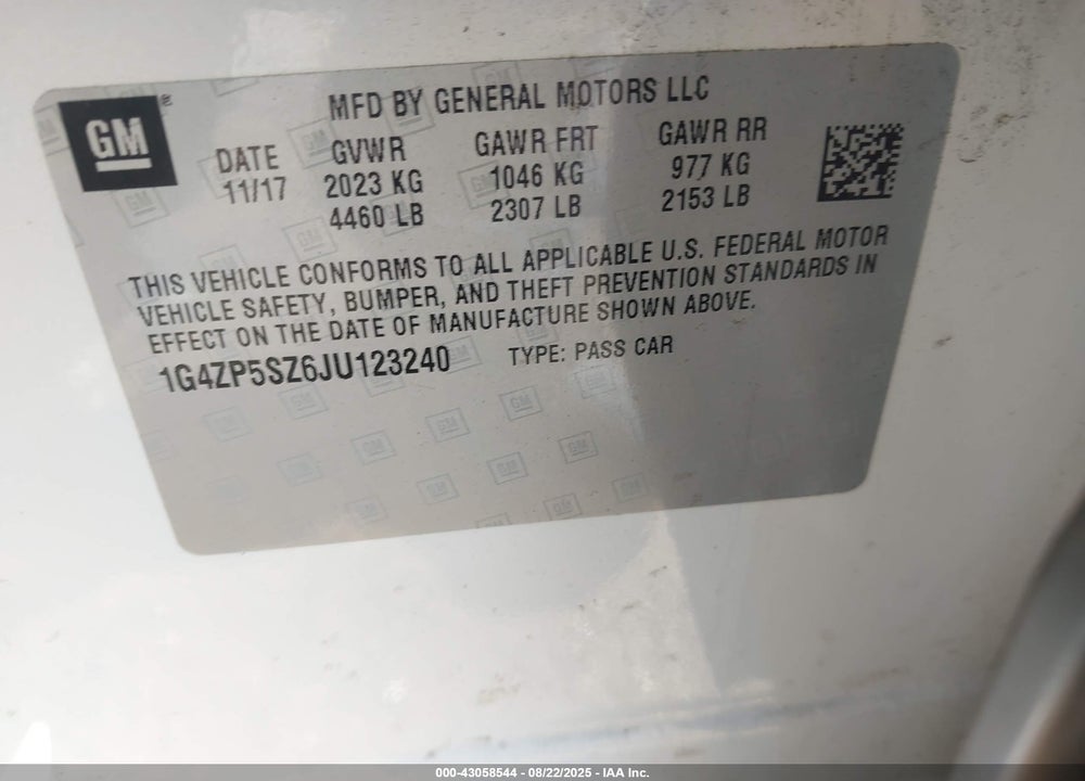 2018 BUICK LACROSSE VIN: 1G4ZP5SZ6JU123240