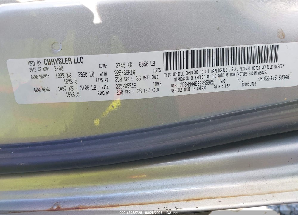 2009 DODGE GRAND CARAVAN SE VIN: 2D8HN44E39R659051