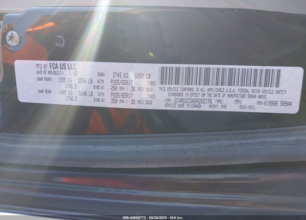 2016 DODGE GRAND CARAVAN SXT VIN: 2C4RDGCG0GR262176