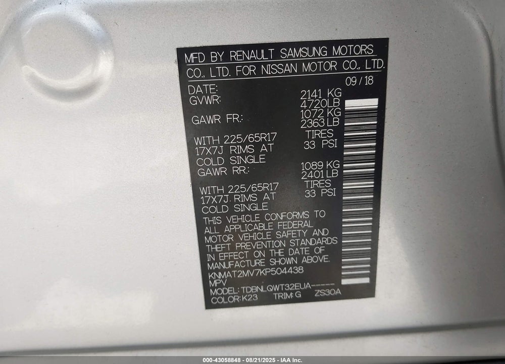 2019 NISSAN ROGUE VIN: KNMAT2MV7KP504438