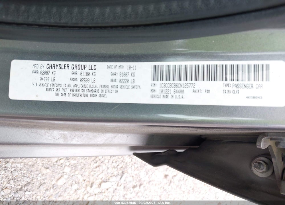 2012 CHRYSLER 200 VIN: 1C3CCBCB6CN125772