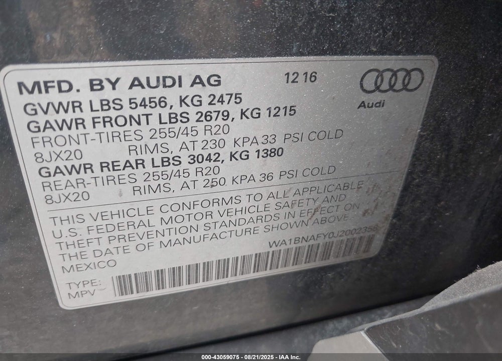 2018 AUDI Q5 VIN: WA1BNAFY0J2002358