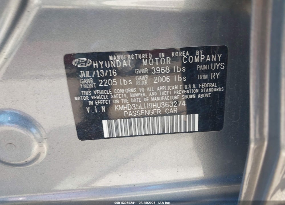 2017 HYUNDAI ELANTRA GT VIN: KMHD35LH9HU363274