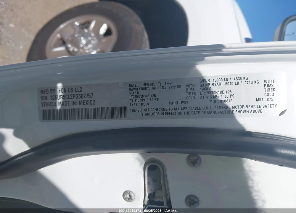 2023 RAM 2500 VIN: 3C6UR5CL2PG502757