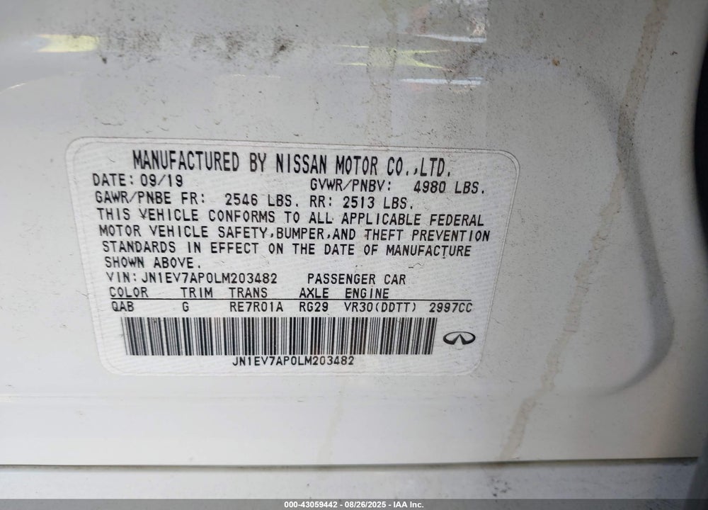 2020 INFINITI Q50 VIN: JN1EV7AP0LM203482