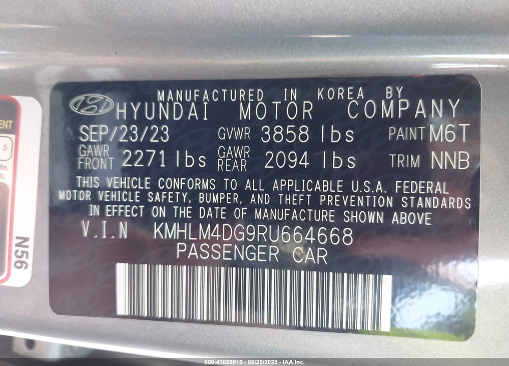 2024 HYUNDAI ELANTRA SEL VIN: KMHLM4DG9RU664668