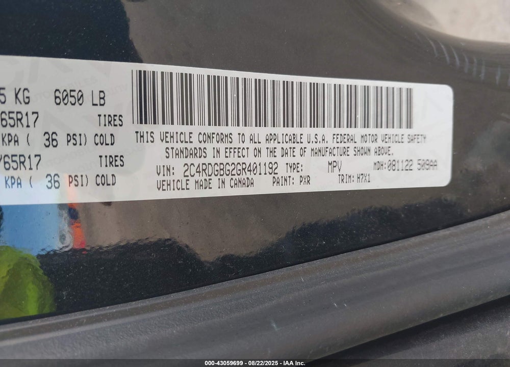 2016 DODGE GRAND CARAVAN SE VIN: 2C4RDGBG2GR401192