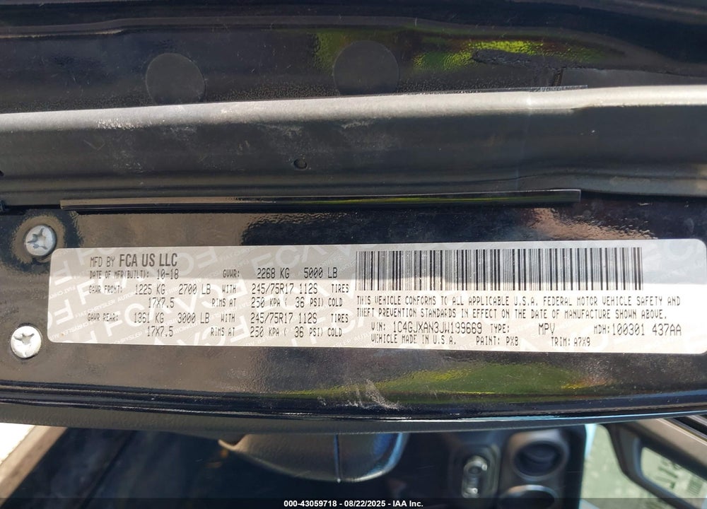 2018 JEEP WRANGLER / VIN: 1C4GJXAN3JW199669