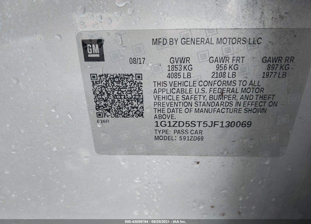 2018 CHEVROLET MALIBU VIN: 1G1ZD5ST5JF130069