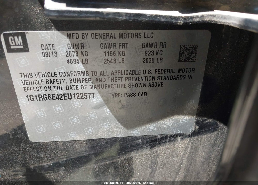 2014 CHEVROLET VOLT VIN: 1G1RG6E42EU122577