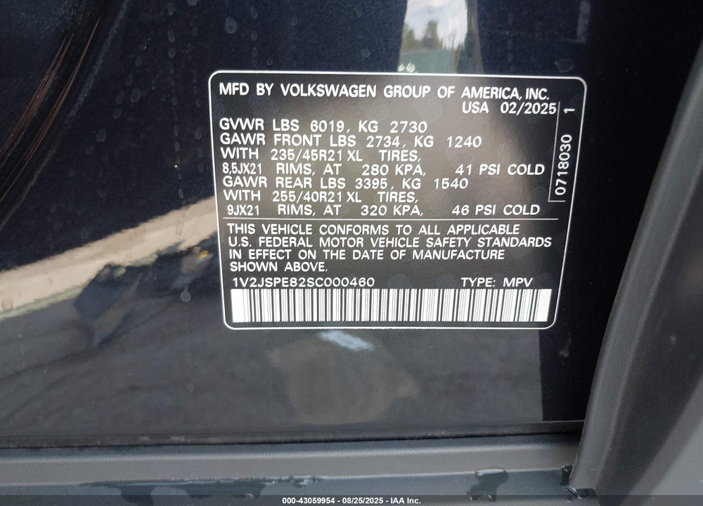 2025 VOLKSWAGEN ID.4 PRO S PLUS VIN: 1V2JSPE82SC000460