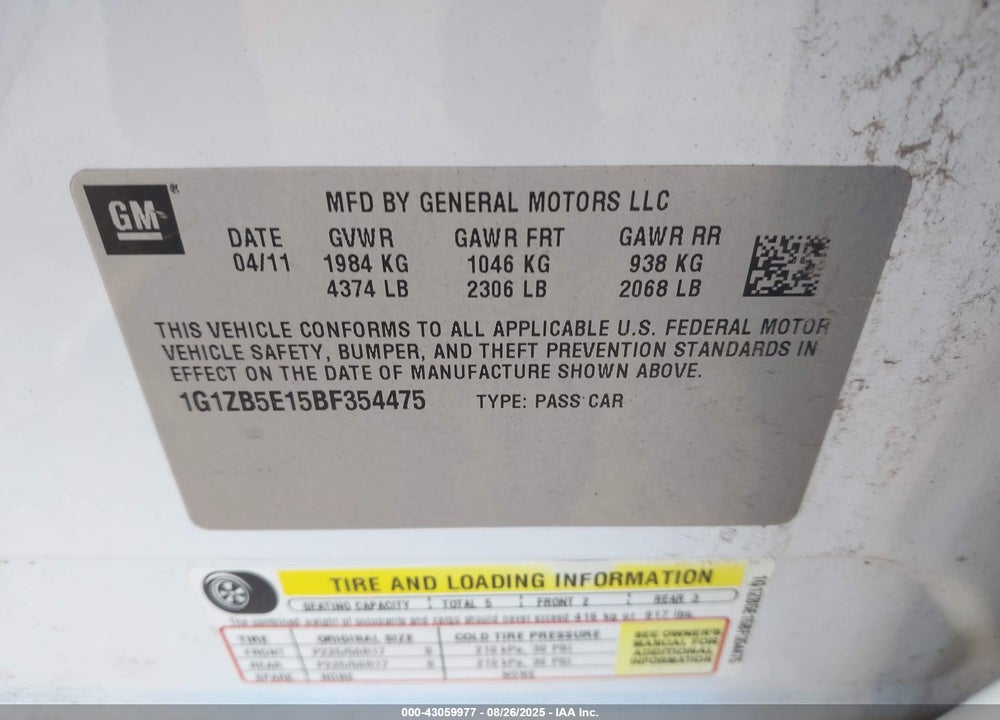 2011 CHEVROLET MALIBU VIN: 1G1ZB5E15BF354475