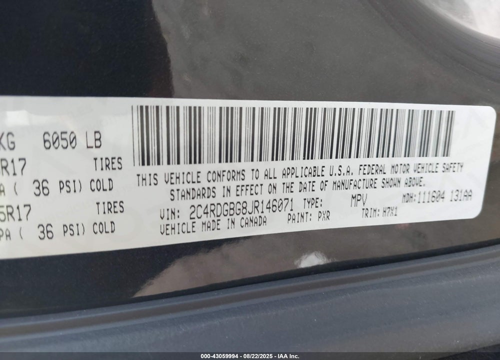 2018 DODGE GRAND CARAVAN SE VIN: 2C4RDGBG8JR146071
