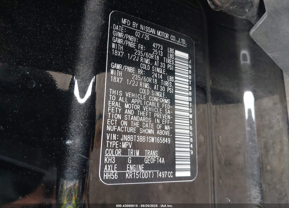 2025 NISSAN ROGUE VIN: JN8BT3BB1SW165849