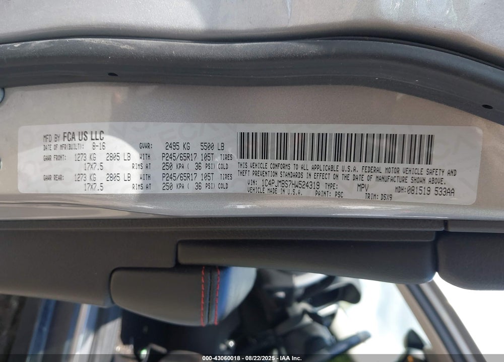2017 JEEP CHEROKEE VIN: 1C4PJMBS7HW524319