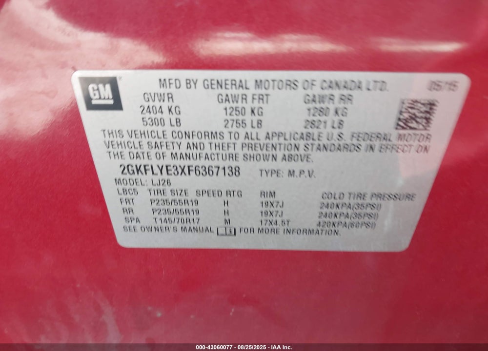 2015 GMC TERRAIN VIN: 2GKFLYE3XF6367138