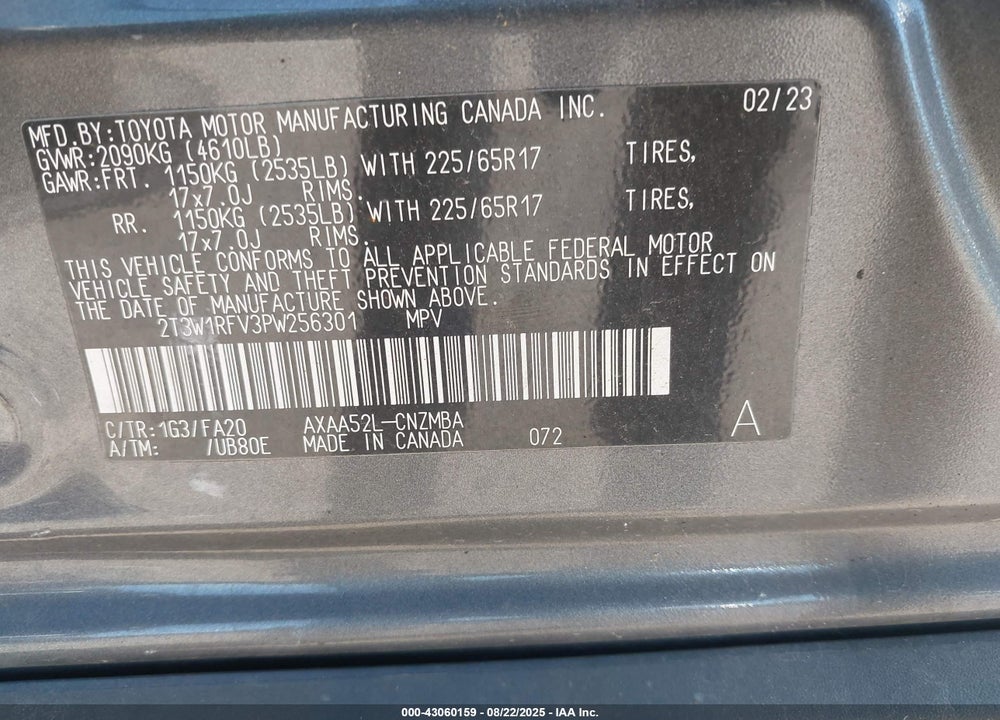 2023 TOYOTA RAV4 VIN: 2T3W1RFV3PW256301