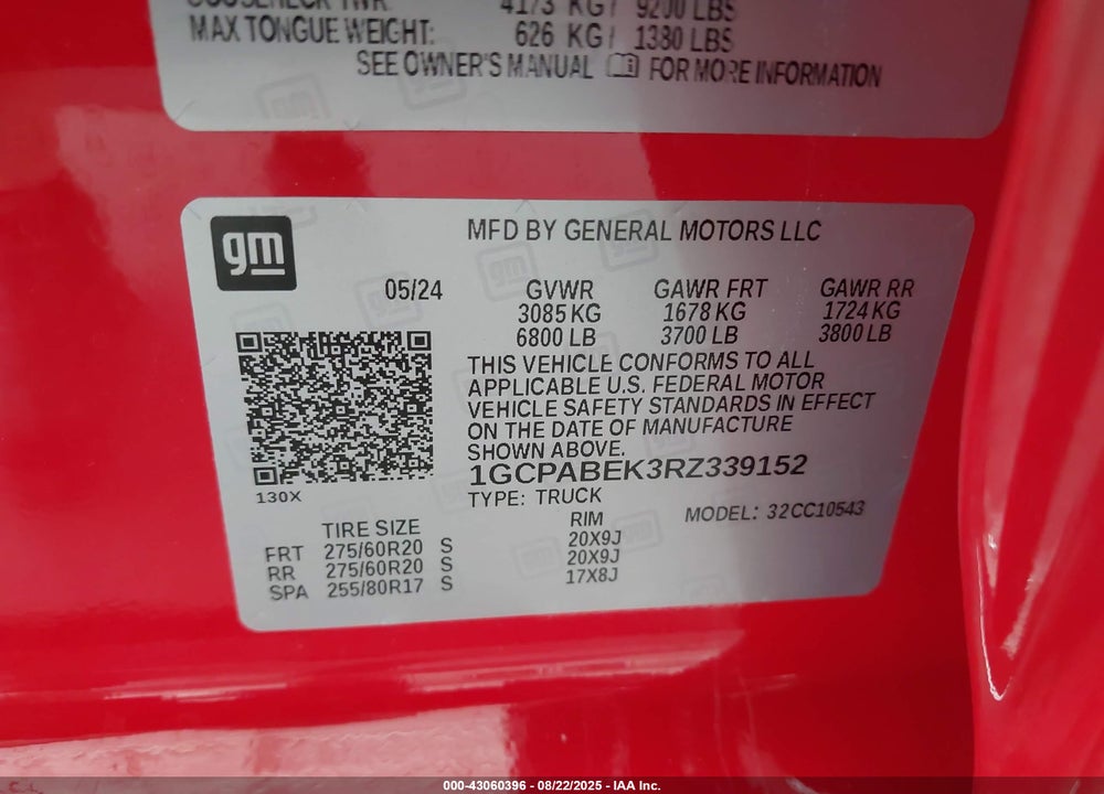2024 CHEVROLET SILVERADO 1500 VIN: 1GCPABEK3RZ339152