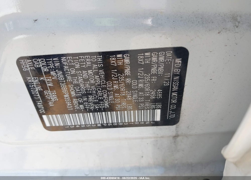 2023 NISSAN ROGUE VIN: JN8BT3BB6PW359431