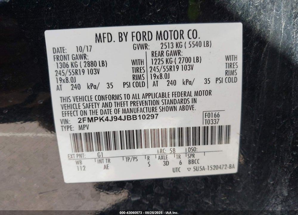 2018 FORD EDGE SEL VIN: 2FMPK4J94JBB10297