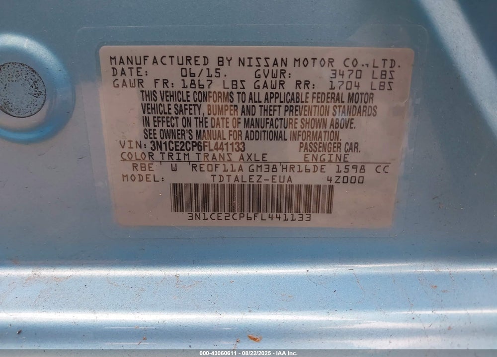 2015 NISSAN VERSA NOTE VIN: 3N1CE2CP6FL441133
