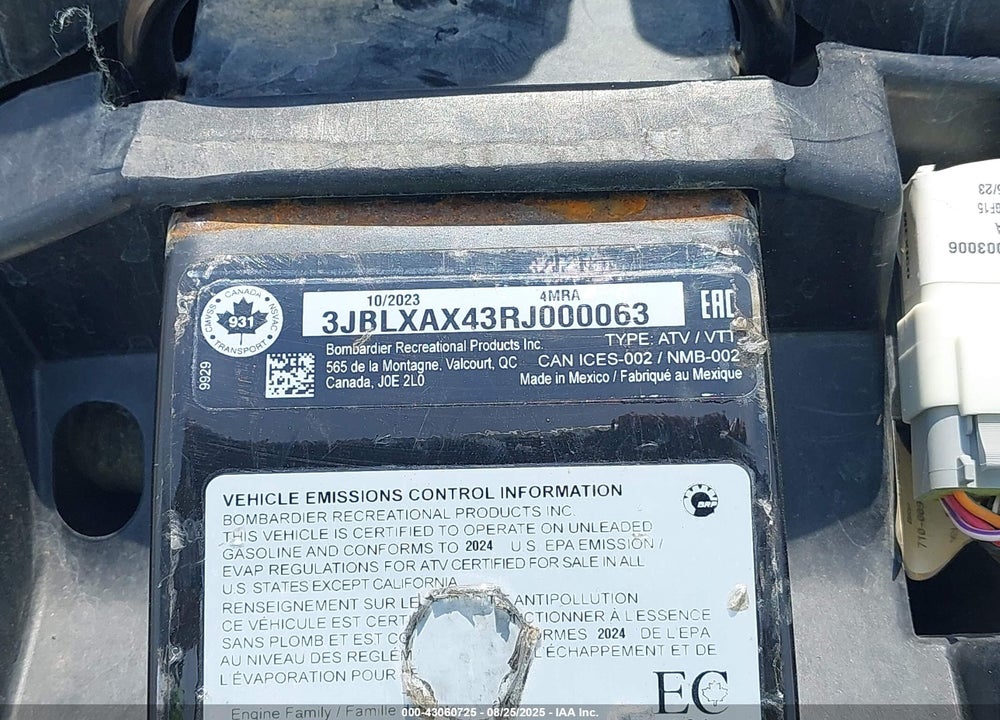 2024 CAN-AM OUTLANDER X XC 1000R VIN: 3JBLXAX43RJ000063