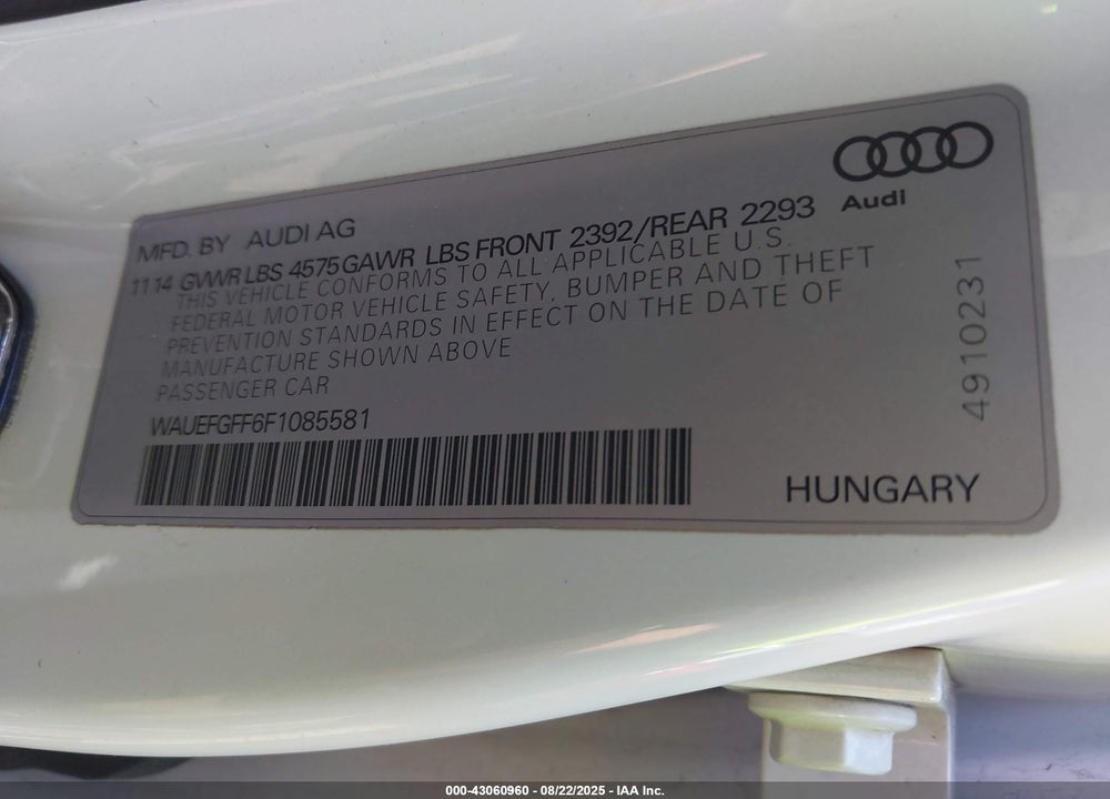 2015 AUDI A3 VIN: WAUEFGFF6F1085581