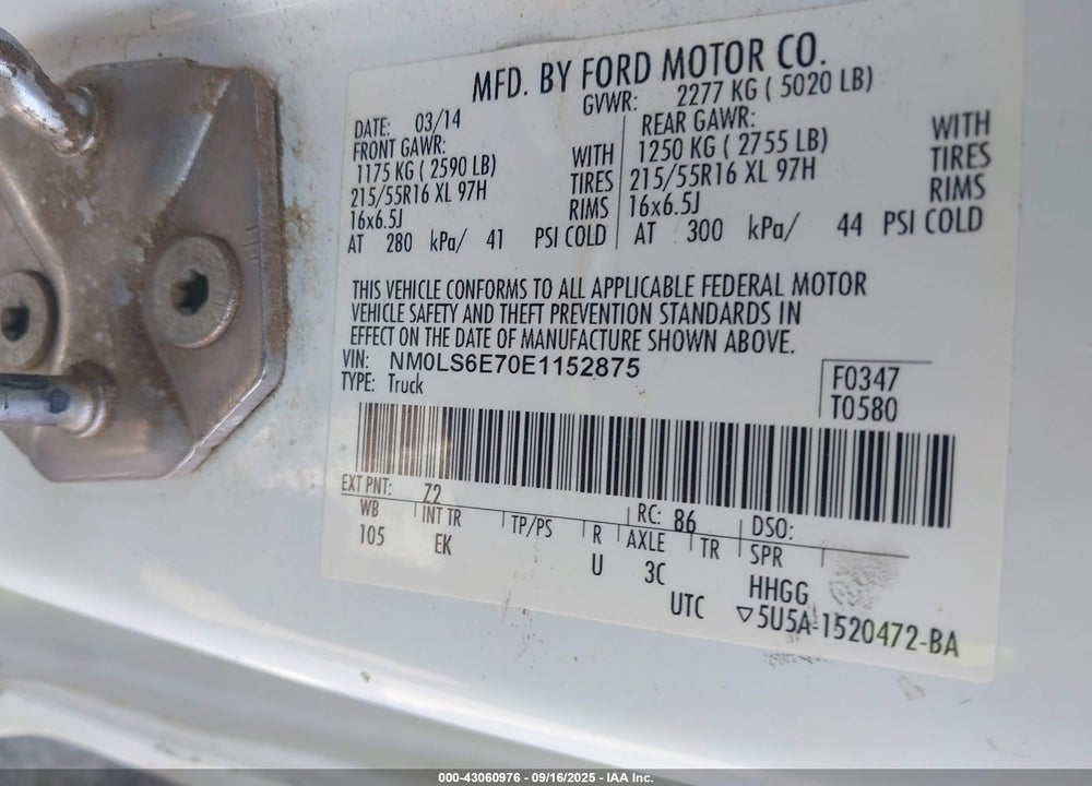 2014 FORD TRANSIT CONNECT VIN: NM0LS6E70E1152875