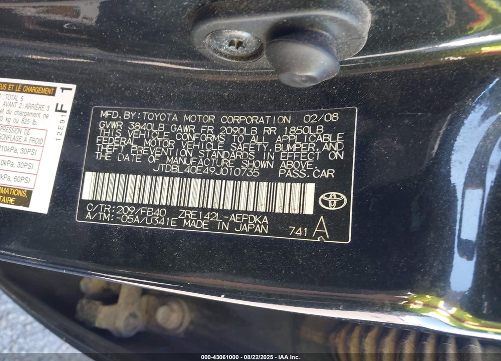 2009 TOYOTA COROLLA VIN: JTDBL40E49J010735