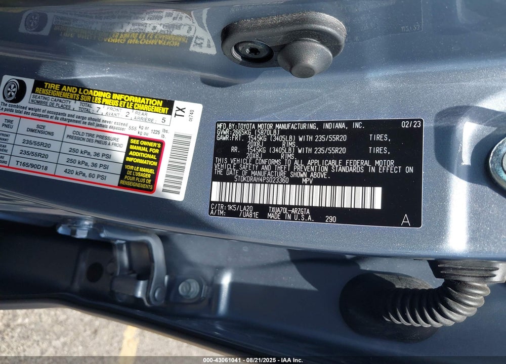 2023 TOYOTA HIGHLANDER VIN: 5TDKDRAH4PS023360