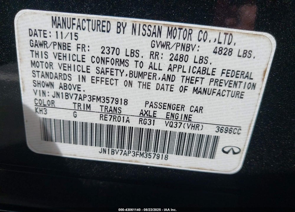 2015 INFINITI Q50 VIN: JN1BV7AP3FM357918