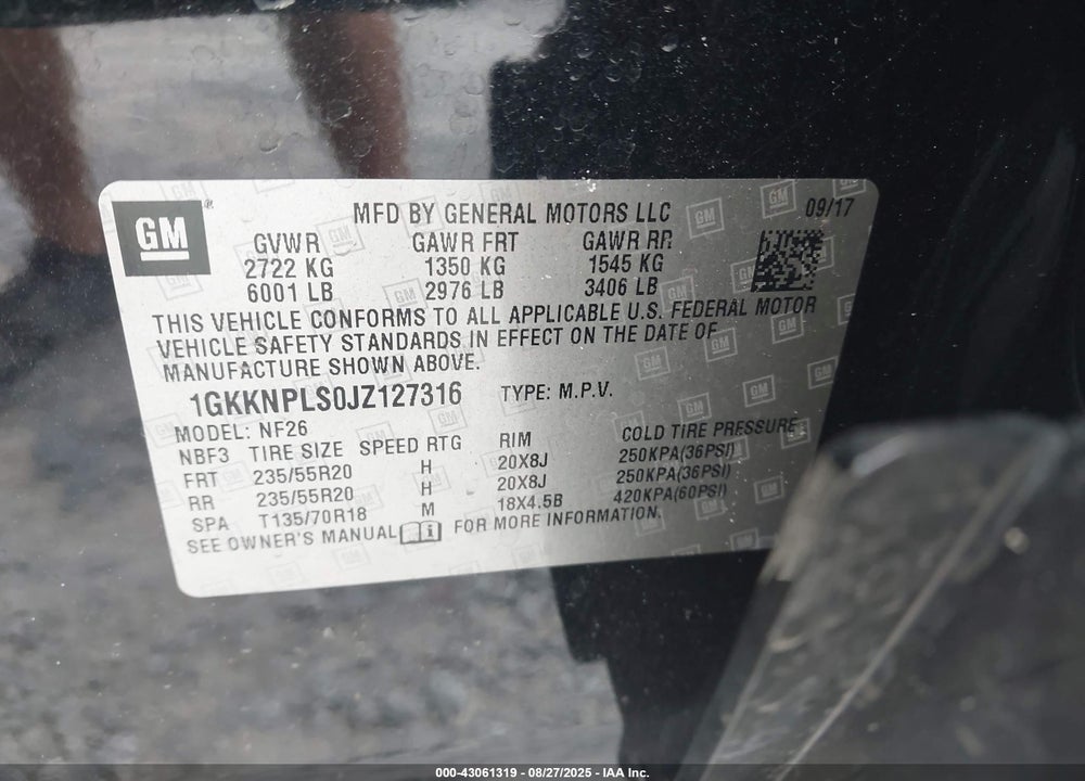 2018 GMC ACADIA VIN: 1GKKNPLS0JZ127316