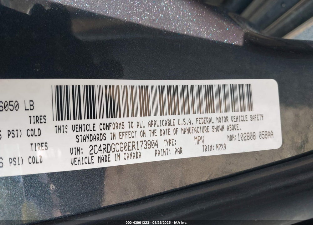 2014 DODGE GRAND CARAVAN SXT VIN: 2C4RDGCG0ER173804